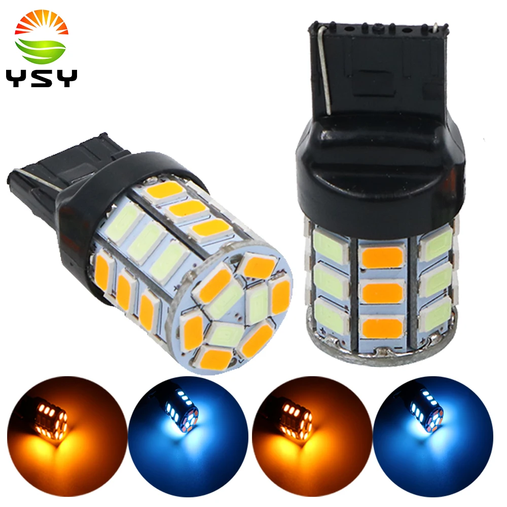 YSY 2шт синий лед/янтарный S25 P21W 1156 BA15S T20 7440 5630 33 SMD светодиодный 33SMD двухцветный
