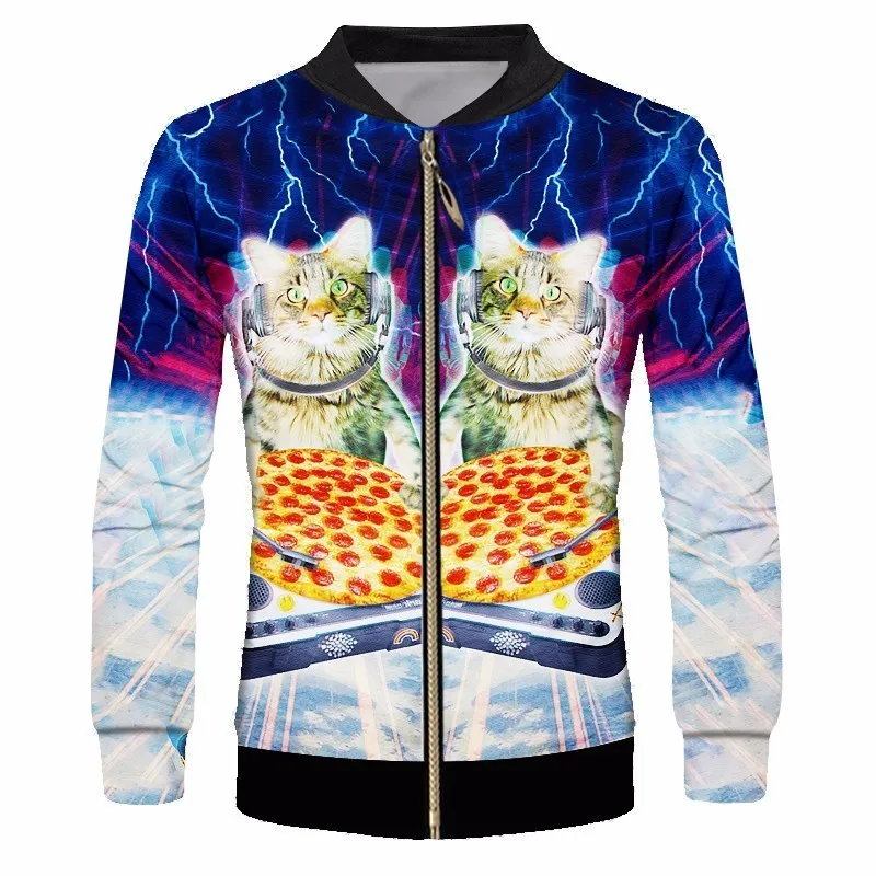 OGKB Весна Осень Повседневная куртка пальто Мужская забавная печать Пицца Кошка 3d