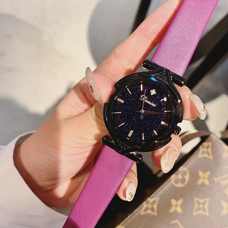 Super Cool Black Women Watches Fashion Ladies Rose Gold Dress Watch Woman Causal Starry Face horloges vrouwen | Наручные часы