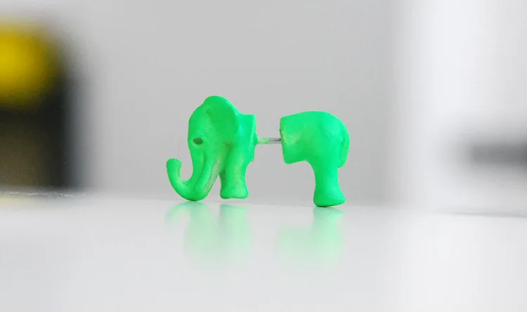Зеленый Слон 3D Мода Аниме Сережка с героями мультфильмов милые серьги-гвоздики с животными для женщин девочек детские ювелирные изделия Рождественский подарок - Окраска металла: Зеленый