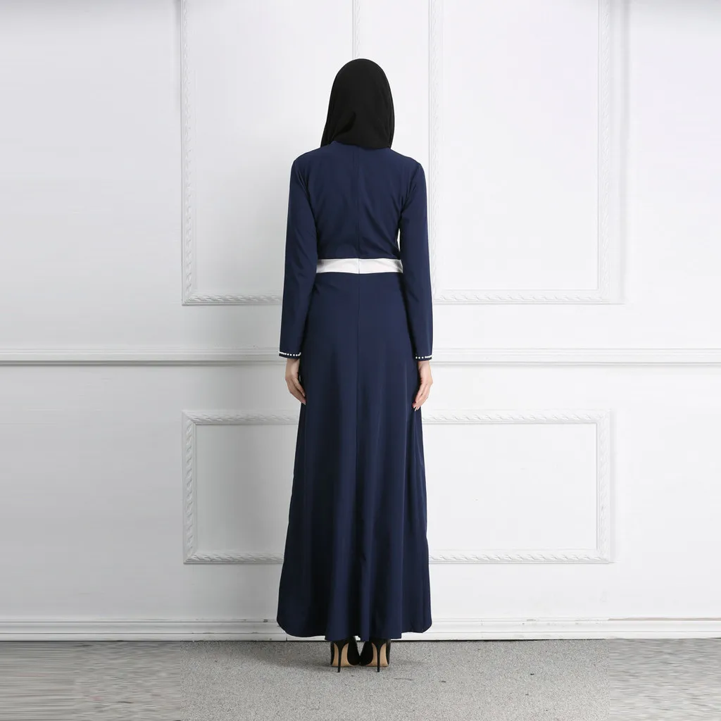 Красивое мусульманское женское платье Abaya Дубай лоскутное с круглым вырезом