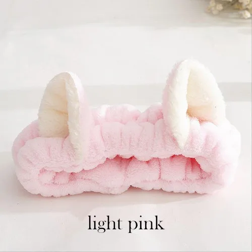 Light pink Милые эластичные ободки с кошачьими ушками для женщин, девушек, макияж, мытье лица, повязка для волос, маска для лица, повязка для волос, аксессуары для волос - Цвет: Light pink