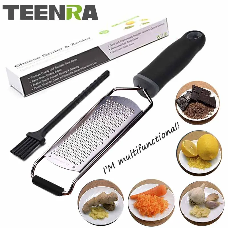 TEENRA Stainless Steel Cheese Zester Chocolate Lemon Ginger Potato Grater Manual Cheese Grater Slicer With Protective Cover