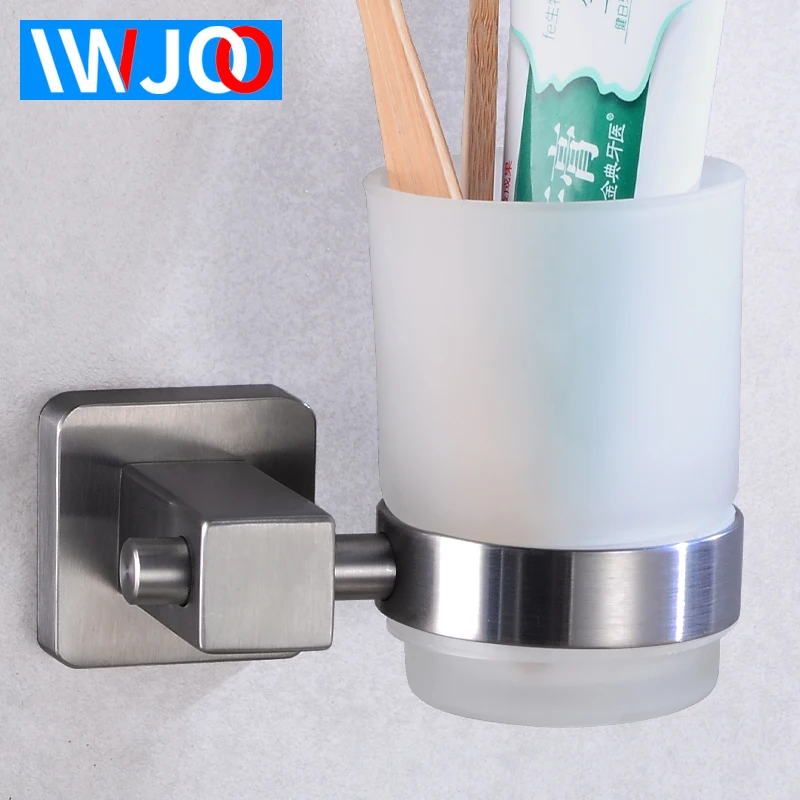 

Cup Tumbler Holders Stainless Steel Toothbrush Holder Cup Glass Wall Mounted Bathroom Accessories Toothbrush Holder Set Modern