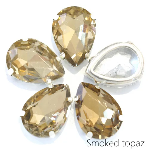Smoked topaz 5 размеров красочные стеклянные каплевидные красные пришивные стразы с полым клешом хрустальные пришивные стразы для свадебного платья Y1903 - Цвет: Smoked topaz