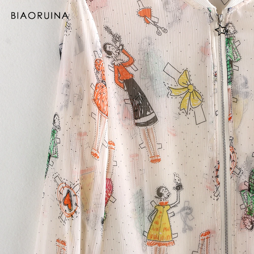 BIAORUINA Женская Солнцезащитная тонкая шифоновая куртка с мультяшным принтом