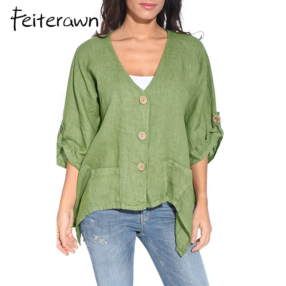 Feiterawn Roll Tab Sleeve и пуговицы спереди Для женщин Повседневная рубашка кардиганы три