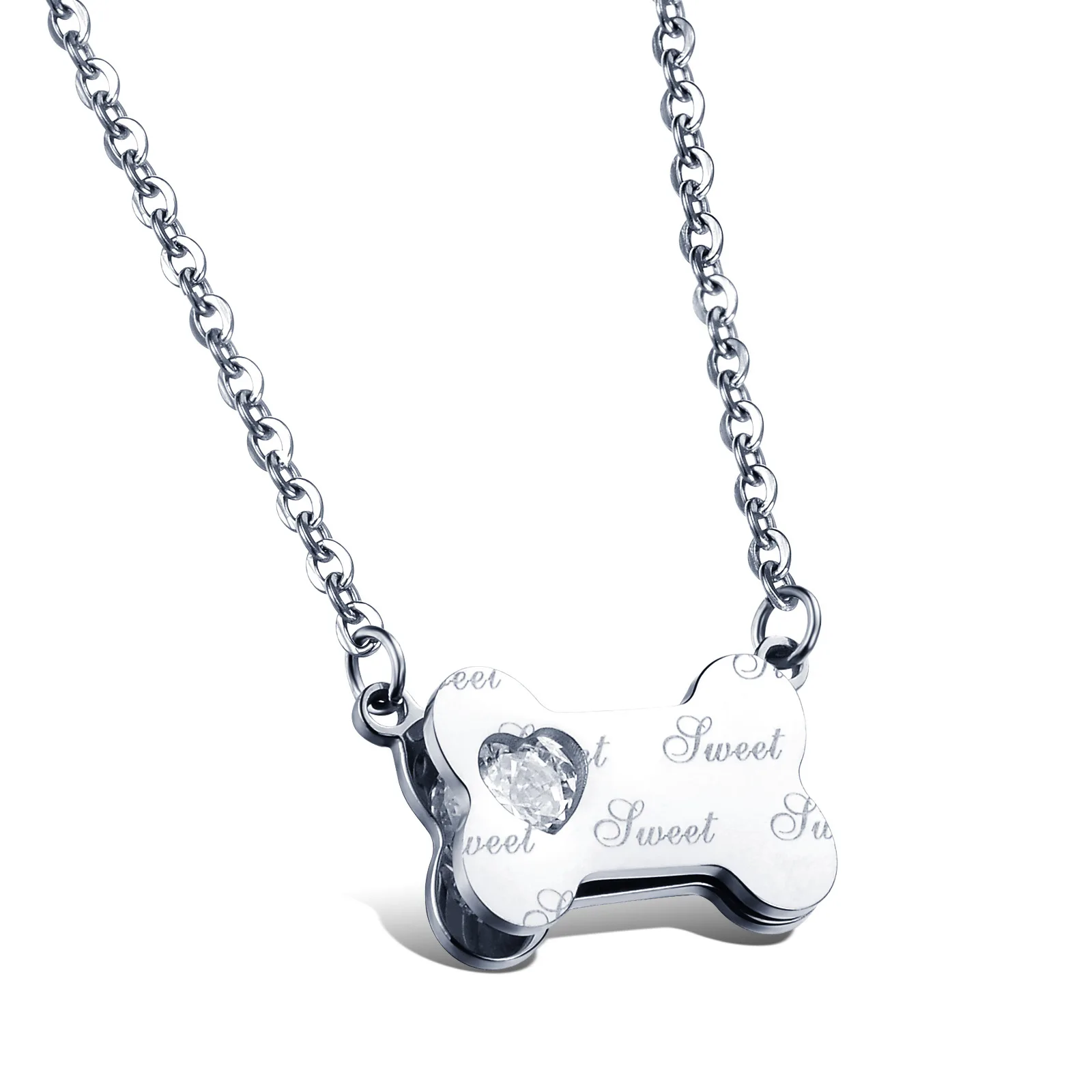 Сладкие Кости Сердце Бурения Ожерелье Лазерная Гравировка Titanium Сталь Розовое