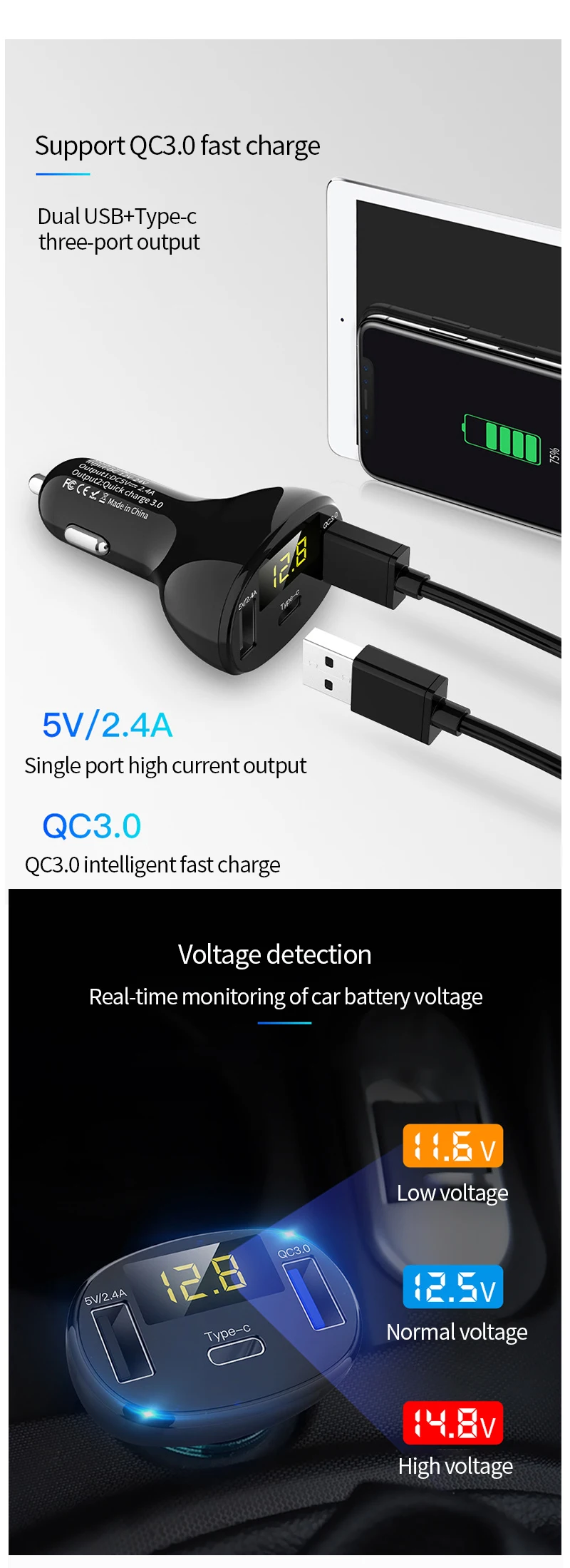 Автомобильный прикуриватель usb type-c разветвитель для зарядки QC 3,0 зарядное устройство светодиодный прикуриватель с индикатором Авто адаптер Аксессуары