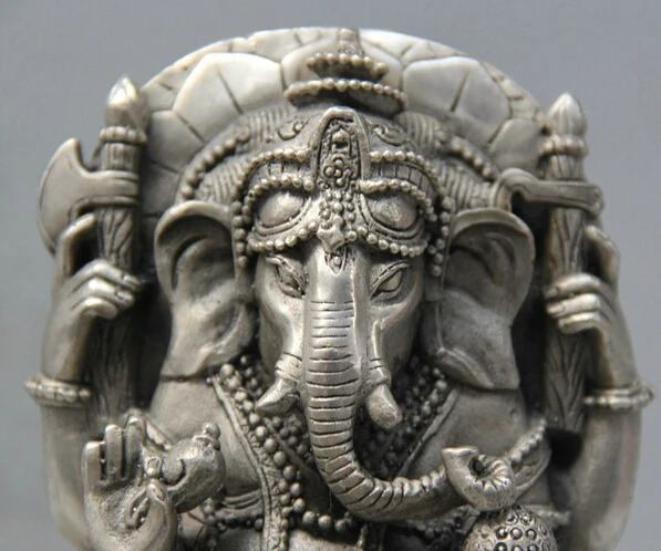 6 &quotТибет Тибетский Серебро Ганеш Господь Ганеша слон Бог статуя Будды