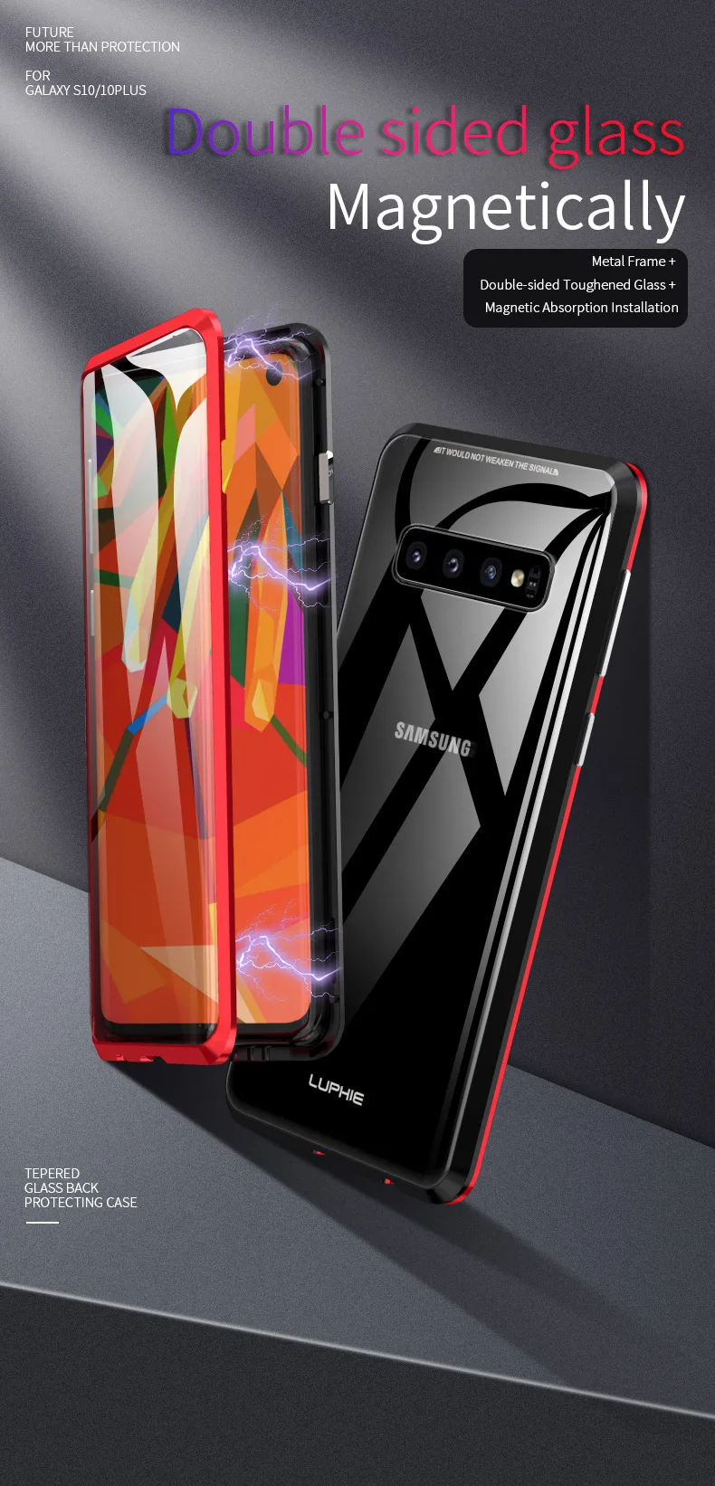 Металлический магнитный чехол для samsung Galaxy S8, S9, S10 Plus, закаленное стекло для samsung Note8, Note9, S10E, задняя крышка на магните, чехол s