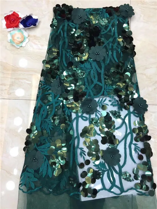 African Lace Fabric High Quality 3d Luxury sequins For Wedding Embrodery Nigerian French With Beads Red green | Дом и сад