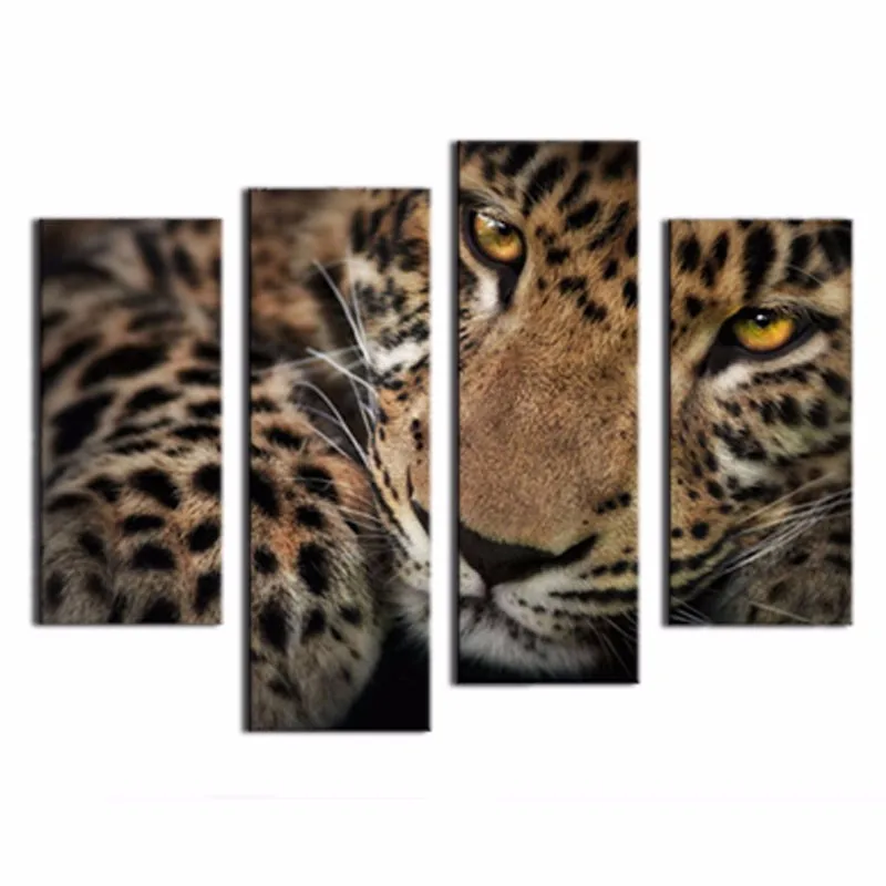 

4 Piece Leopard Canvas Painting Wall Art Picture Modern Home Decor Animals Print Painting Unframed