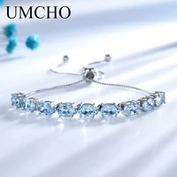 umcho genuine natural sky blue topaz bracelets bangles real 925 sterling silver bracelet for women free expansion fine jewelry