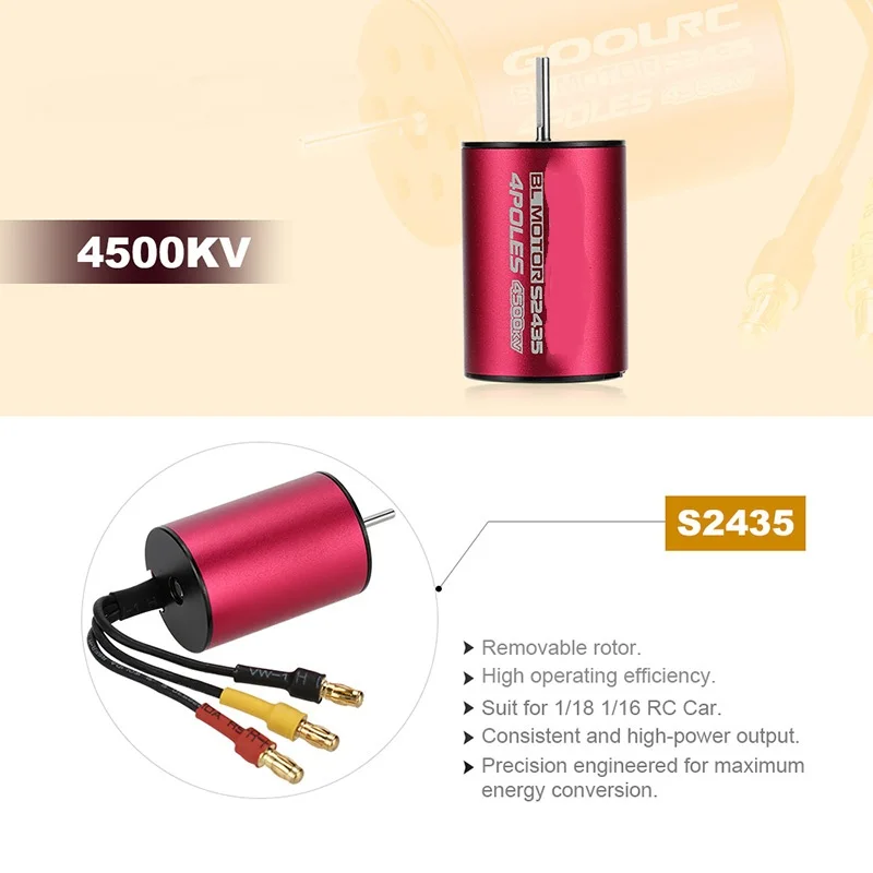 S2435 4500KV Бессенсорный бесщеточный двигатель и 25A ESC Комбинированный набор для 1/16 1/18