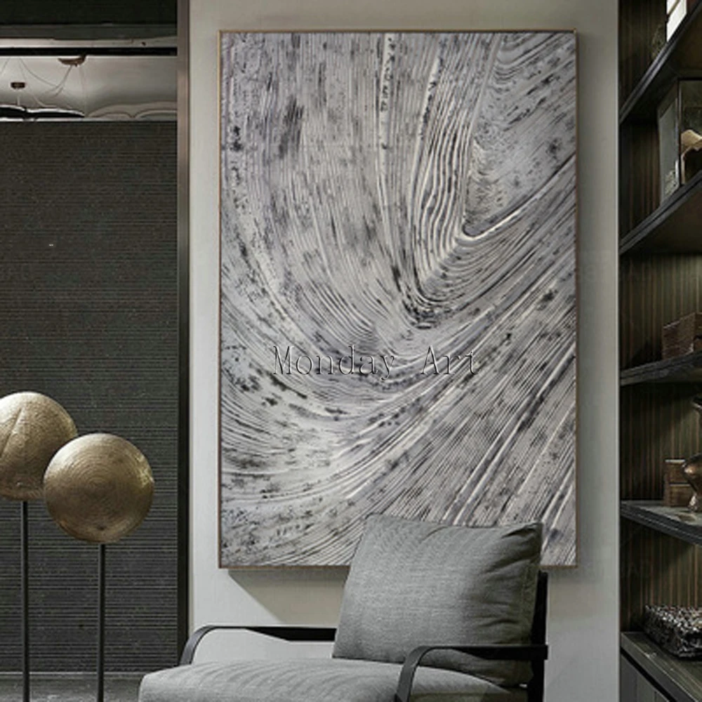 

Hand painted abstract Gray classical Blocks Canvas Painting Wall Pictures For Living Room Nordic Style Gray Circles oil painting