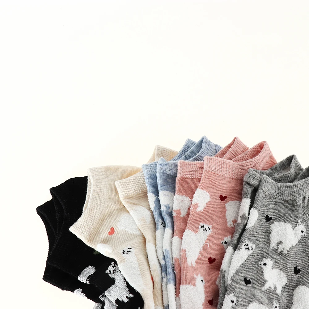 Novelty Women Alpaca Tube Socks Japanese Cute Women's Animal Cartoon boatsocks Spring Summer Cotton Socks