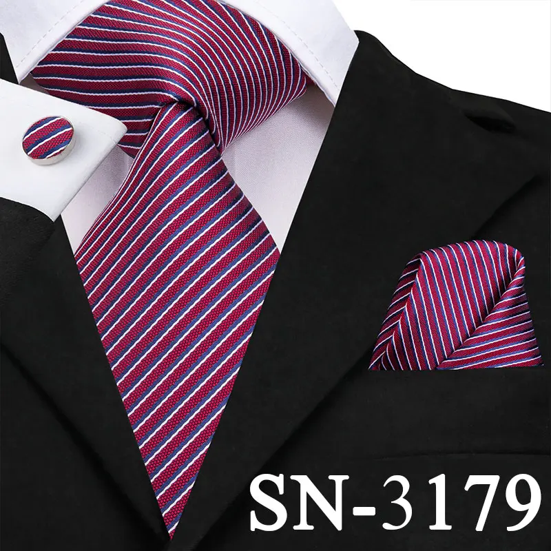 SN-3179 SN-3136 золотой синий полосатый галстук Шелковый плетеный мужской галстук Галстук носовой платок запонки набор роскошные мужские вечерние свадебные карманные квадратные Галстуки - Цвет: SN-3179