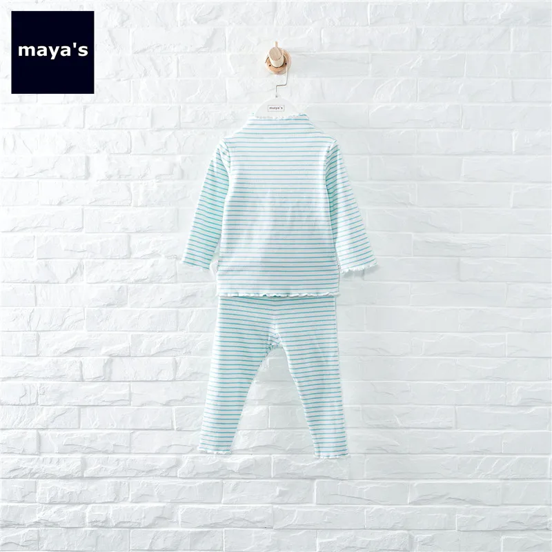 Mayas/модные хлопковые мягкие осенние пижамы для девочек полосатая Детская
