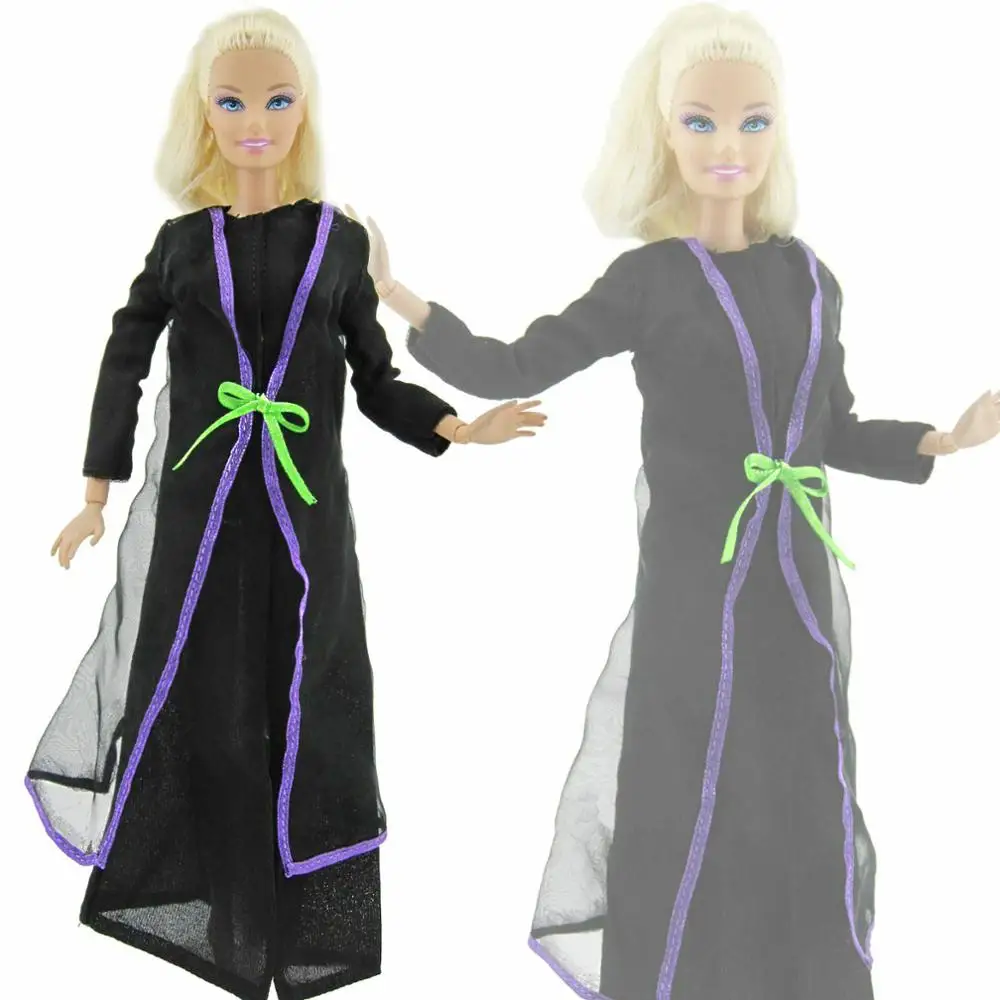 Черный с длинным рукавом платье халат наряд костюм для куклы Барби одежда