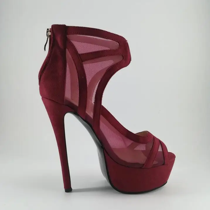 Женская обувь из сетчатого материала бордового цвета модельные туфли на высокой