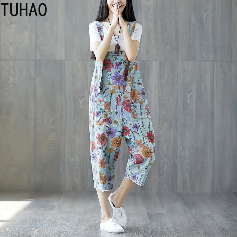Женские джинсовые комбинезоны TUHAO летние размера плюс в стиле ретро нагрудник с