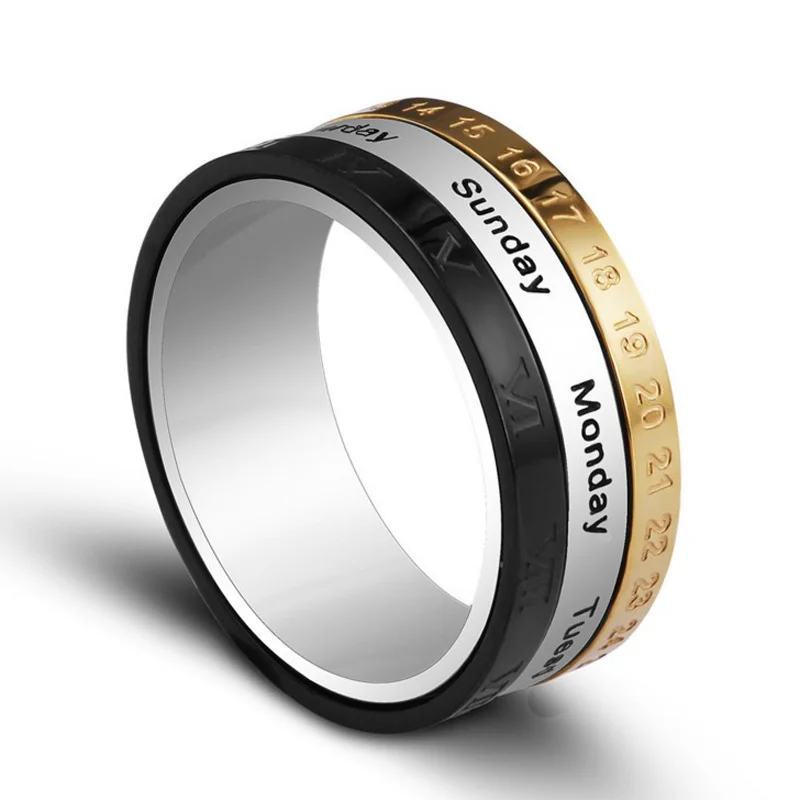 YVLAH 2017 Модные Дата Вращения Нержавеющей Стали мужские Кольца Оригинальные