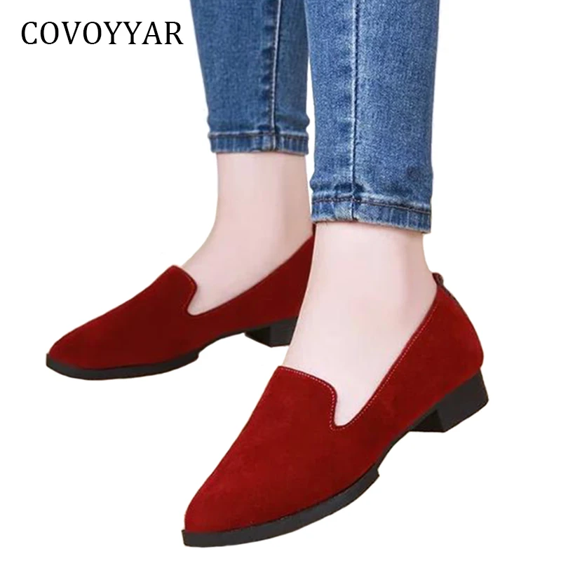 COVOYYAR 2019 лаконичные однотонные женские лоферы на плоской подошве из флока с
