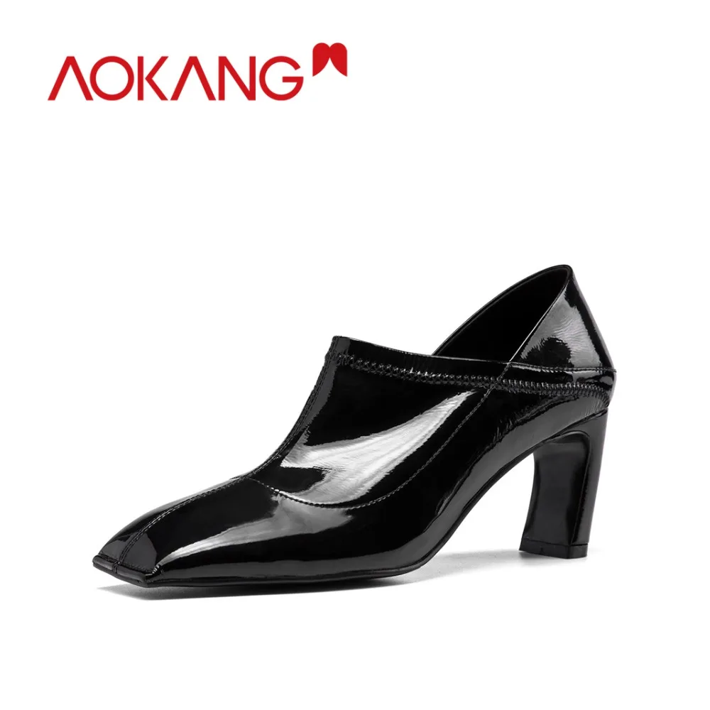 Aokang/ботильоны женская обувь из лакированной кожи на высоком каблуке модная botas