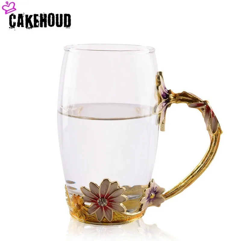 Цветная эмалированная чашка CAKEHOUD с металлической ручкой прозрачная стеклянная