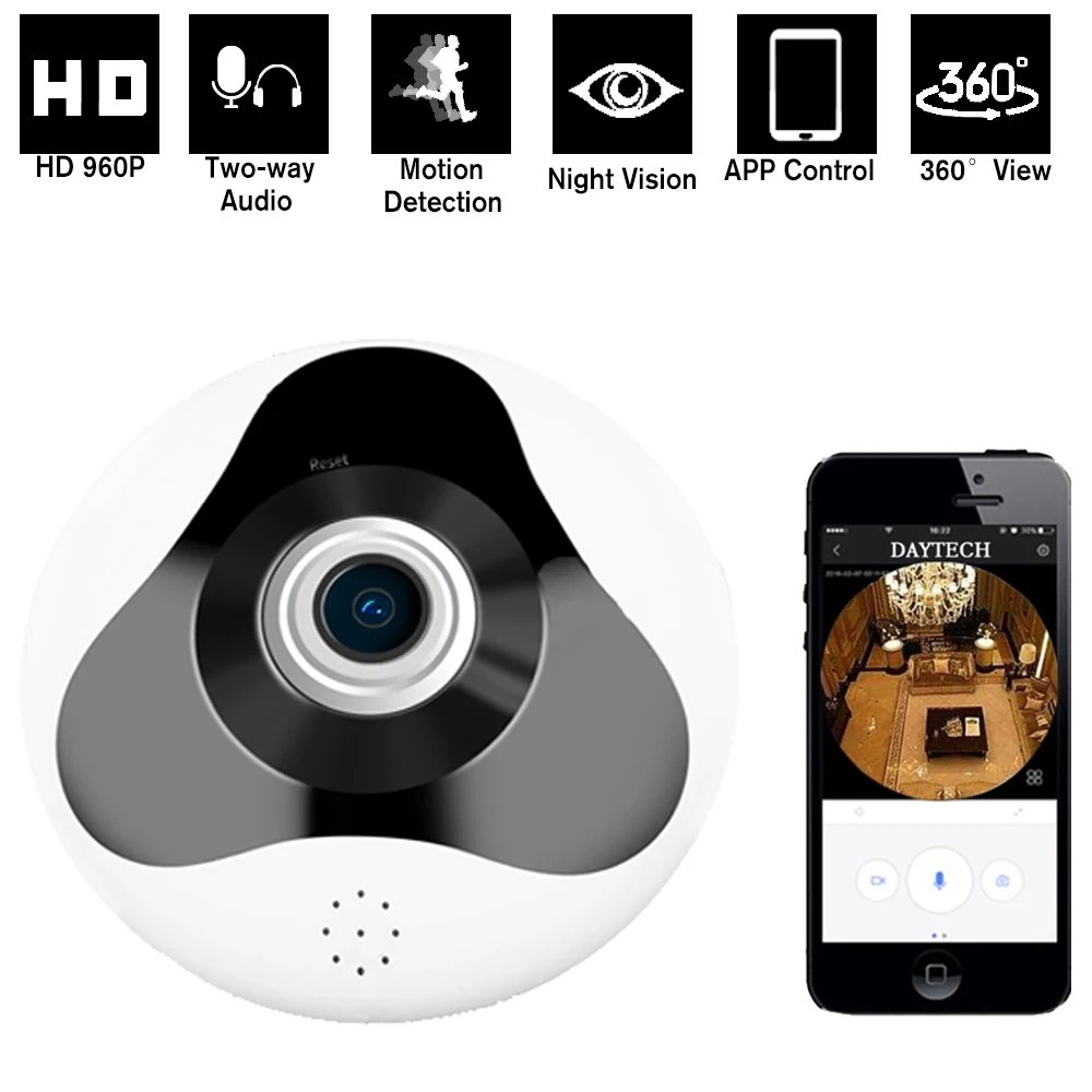 Беспроводная ip камера DAYTECH HD 960 P WiFi наблюдения с углом обзора 360 градусов