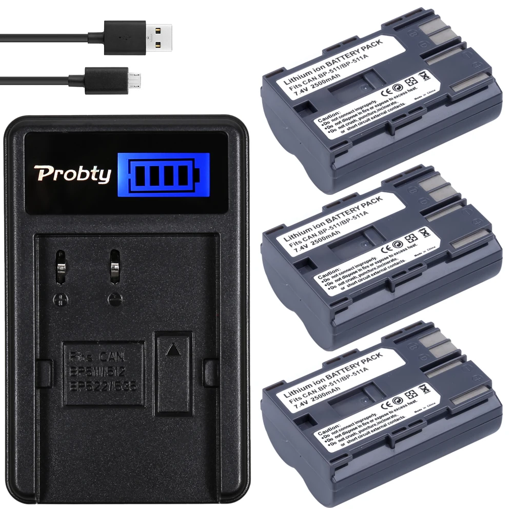 Аккумулятор PROBTY 511a 3 шт. зарядное устройство USB с ЖК дисплеем для Canon 300D 10D 20D 30D 40D 50D