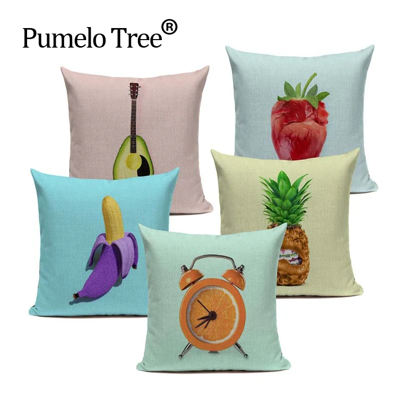 

Creative Fruit Cushion Cover Avocado Banana Pineapple Tea Throw Pillow Cotton Linen Decor Home Sofa for Car Custom Pillow Case