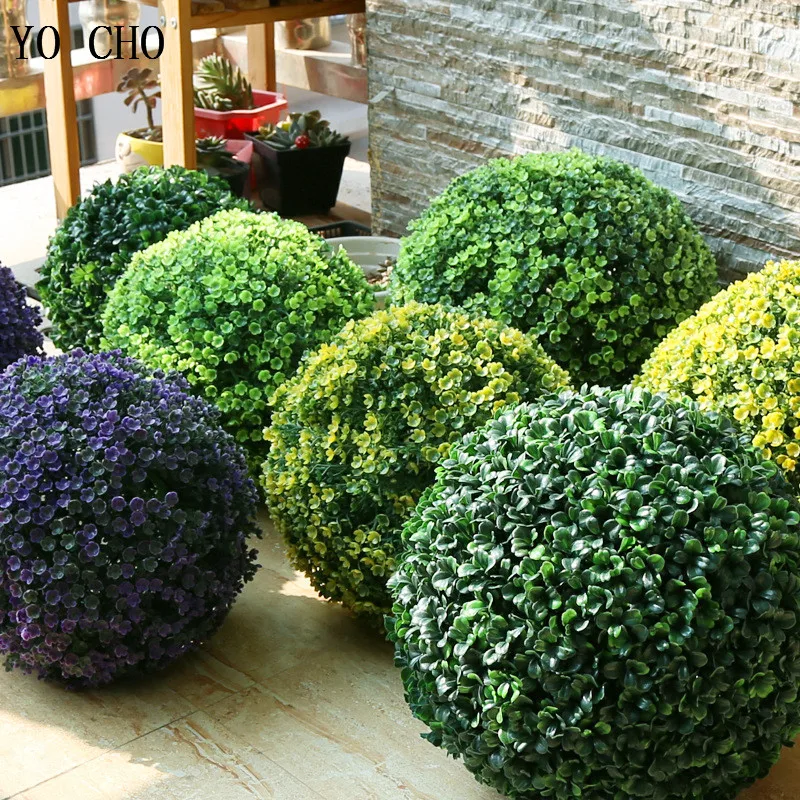 YO CHO Artificial Plants Large Green Imitation Plastic Grass Boule for Home Garden Outdoor Decoration Fake Flower Ball