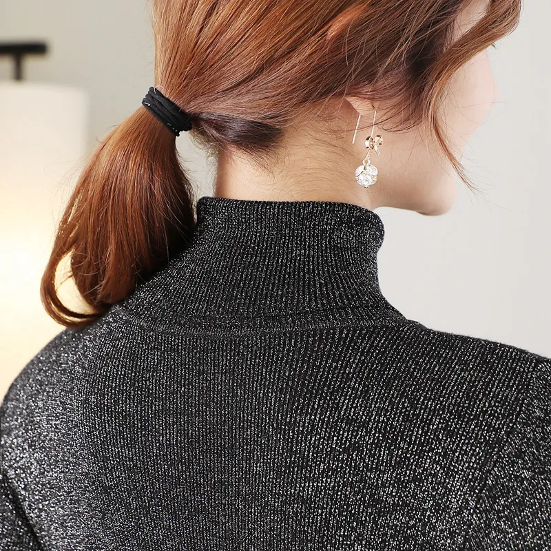 Для женщин Свитер с воротником люрекс одноцветное пуловер свитер Топы 2018