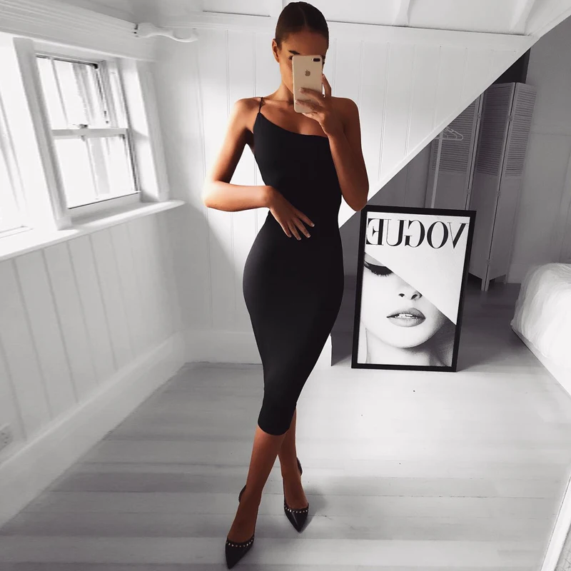 Женское Бандажное платье на одно плечо INDRESSME черное красное бретелях спагетти