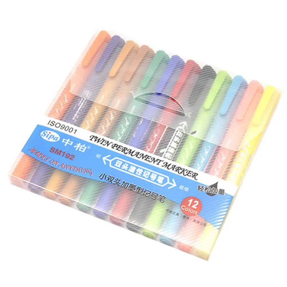 

Zhongbai 12pcs13.9cm round tip color painting double head mark fine point pad plastic material pen #4M30
