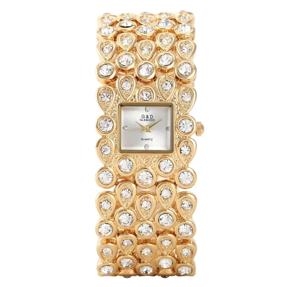 G&ampD Luxury Brand Gold Women's Watches Bracelet Ladies Quartz Wristwatch Crystal Strap relogio feminino Clock Rectangel | Наручные