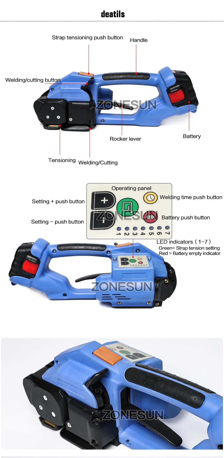 ZONESUN обвязочная машина ort200 на батарейках обвязочный инструмент Электрический обвязочный инструмент для пластиковой