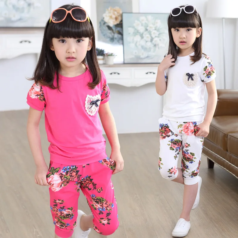 Дети Одежда Наборы для Девочек Топы + Брюки Костюмы 2017 Летние Спортивные Мода