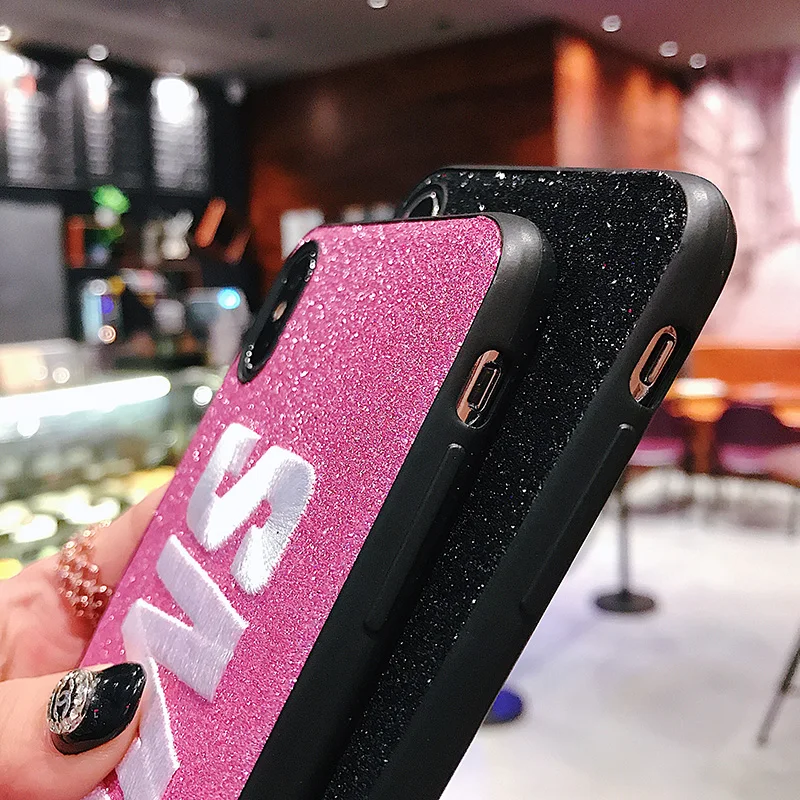 Чехол сверкающий с блестками для iPhone X XR XS Max 8 7 Plus Мягкий чехол девочек вышивкой