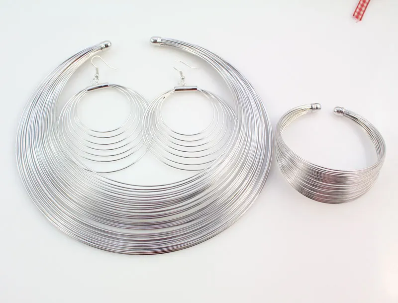 Панк Стиль Полые косы золото/серебро Цвет многослойное Широкое Ожерелье Серьги