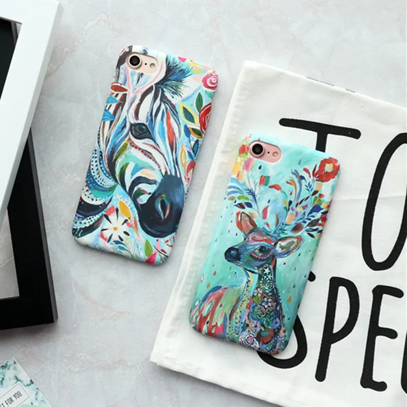 

Чехол для iphone 7, 8, 7/8 plus, с абстрактным рисунком животных, оленей, зебры, Жесткий Чехол для iphone 6, 6S Plus