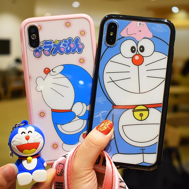 For iPhone X doraemon color case + back &amp front tempered glass sticker for 10 8 7 6 6s plus cover 360 protect +3D holder | Мобильные