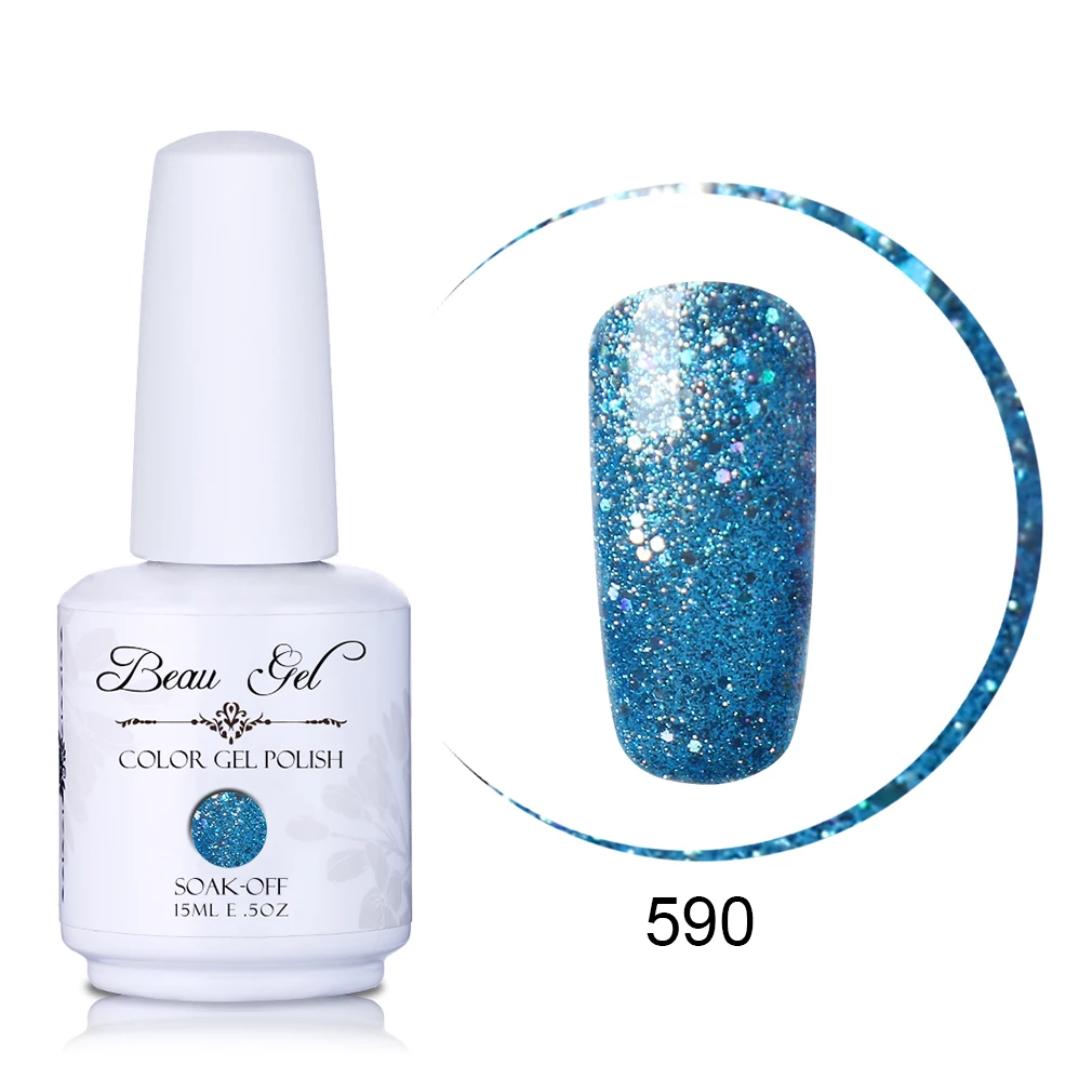 Beau Gel 15ML Nail Art Gel Varnish Semi Permanent Nail Polish Hybrid Gellak Soak Off Glitter UV Gel Nail Polish Enamel Lacquer - Цвет: GNS590
