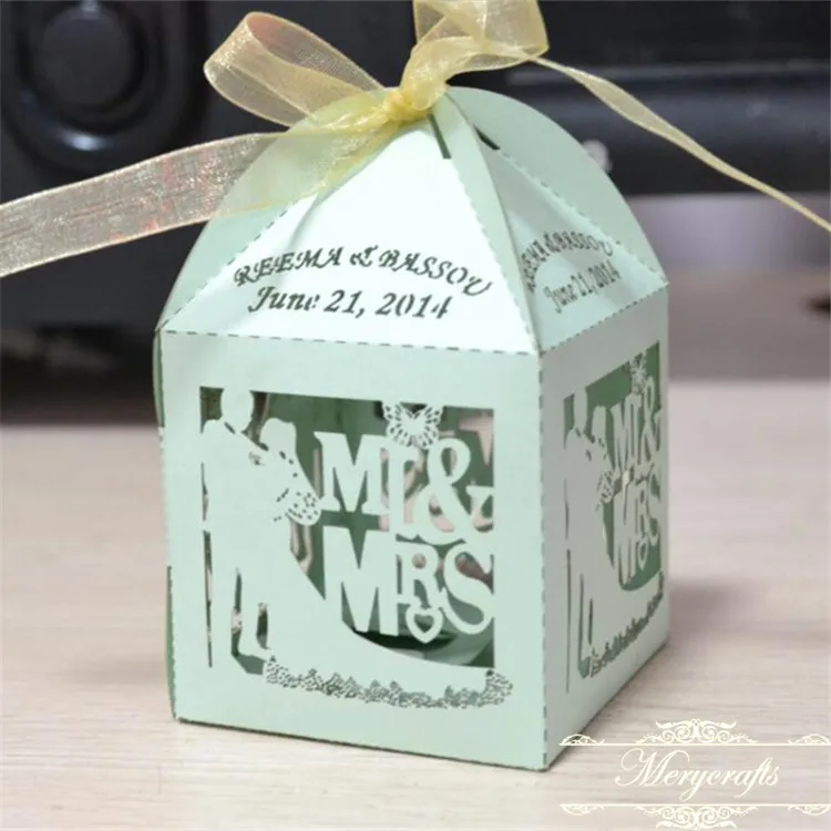 

Индивидуальная коробка для свадебных сувениров с именем и датой, лазерная резка, центральные части свадебного стола