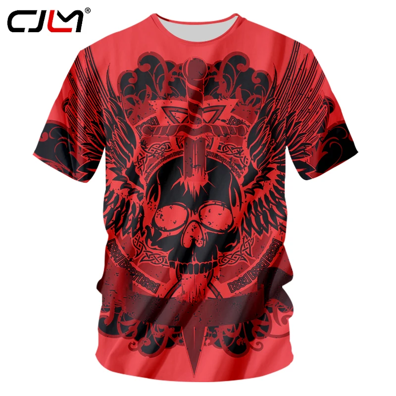 

CJLM мужские футболки Красный 2018 Harajuku летние топы Забавный принт 3d принт череп голова футболка хип-хоп Уличная рок рубашки Прямая поставка