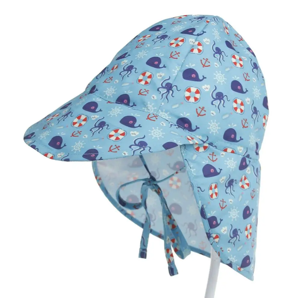 blue hat Летняя Детская Солнцезащитная шляпа, Детская уличная Защита от УФ Пляжные кепки, детская шапочка для плавания для мальчиков и девочек 0-5 лет - Цвет: blue hat