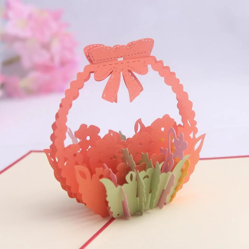 OLOEY Цветочная корзина 3D Pop Up Card подарок карты Подарочная открытка ручной работы