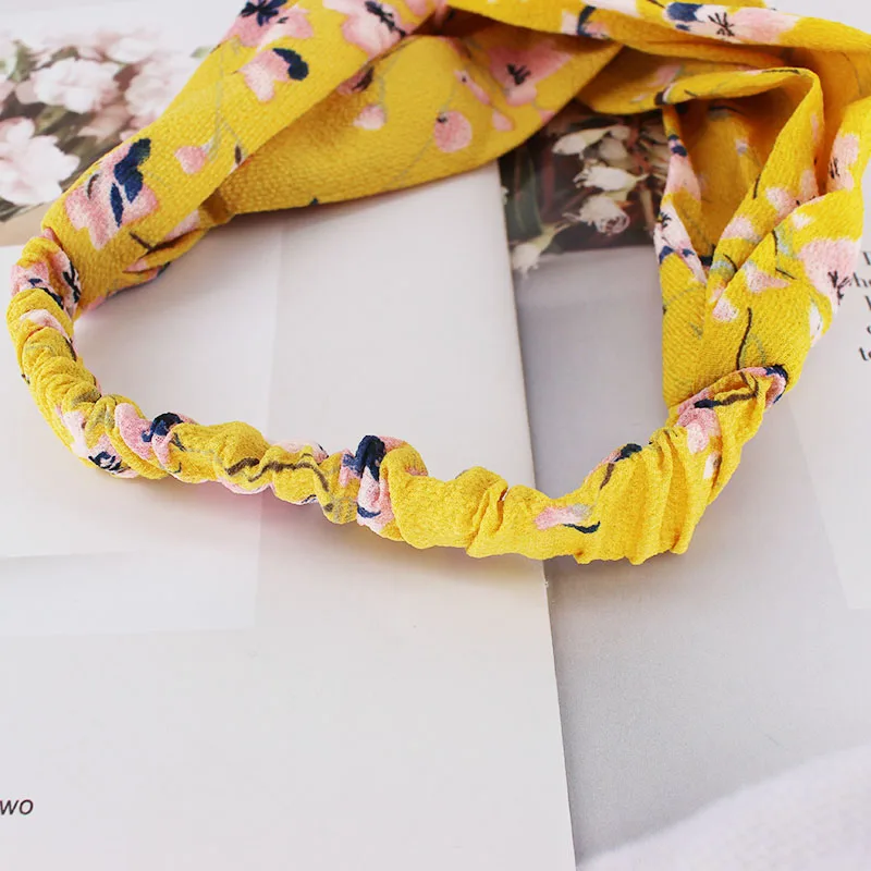 Повязка на голову женская шифоновая модная широкая повязка с цветочным принтом